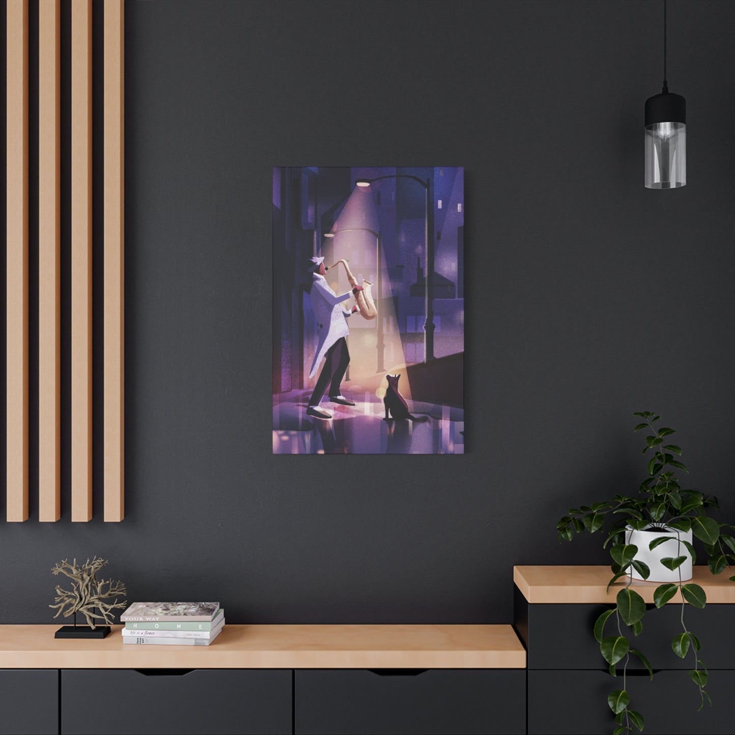 Saxophone Artist with Cat Wall Art & Canvas Prints