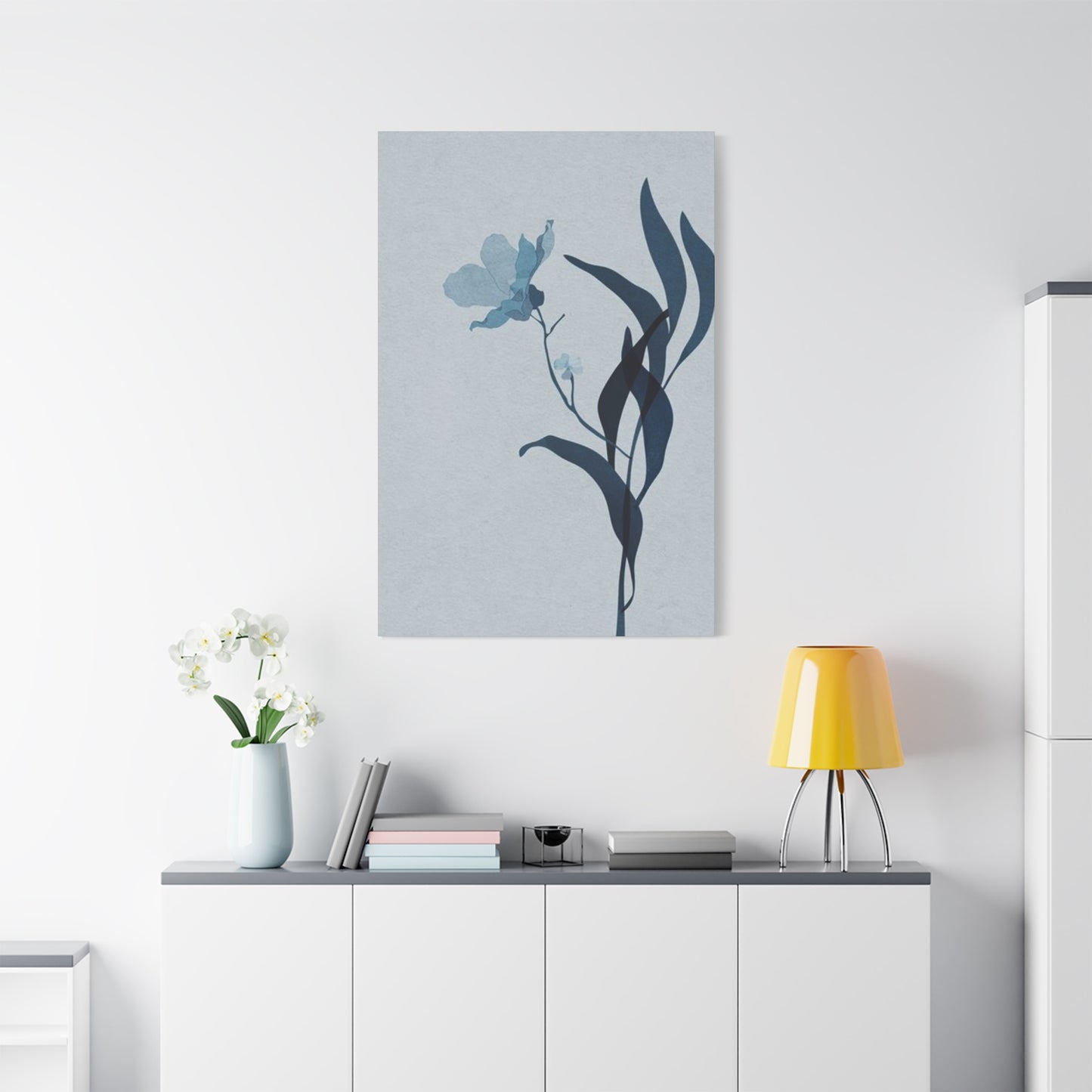 Blue Flower with Leaf Entryway Wall Art & Canvas Prints