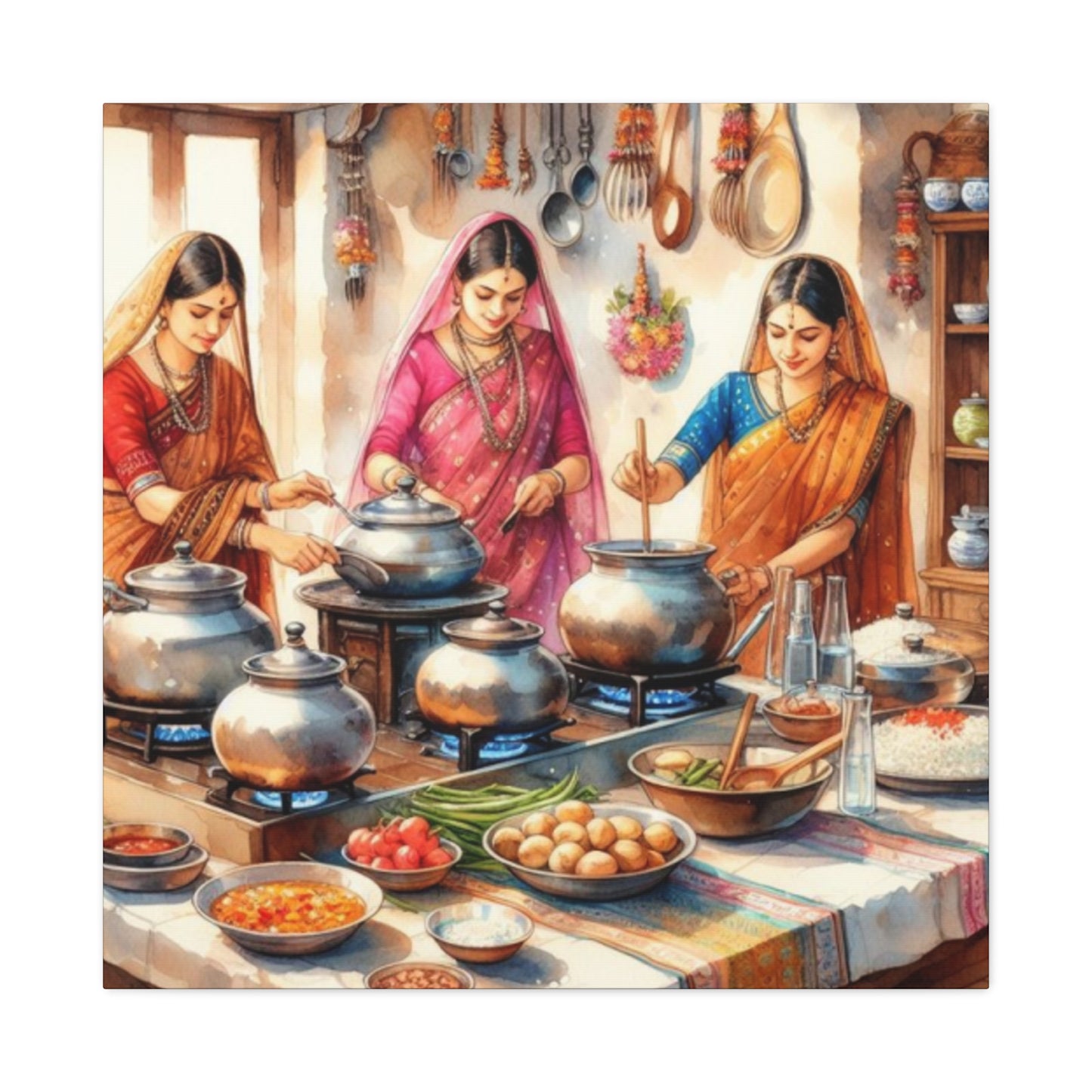 Indian Women Cooking Wall Art & Canvas Prints