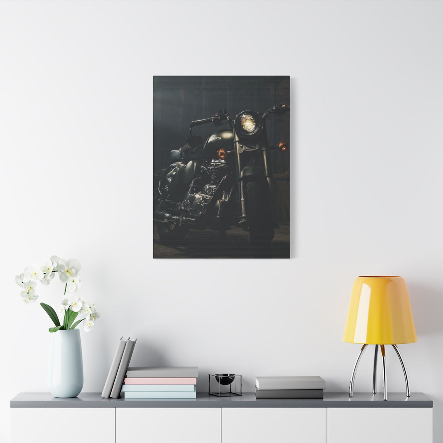 Black Classic Royal Enfield Motorcycle Wall Art & Canvas Prints