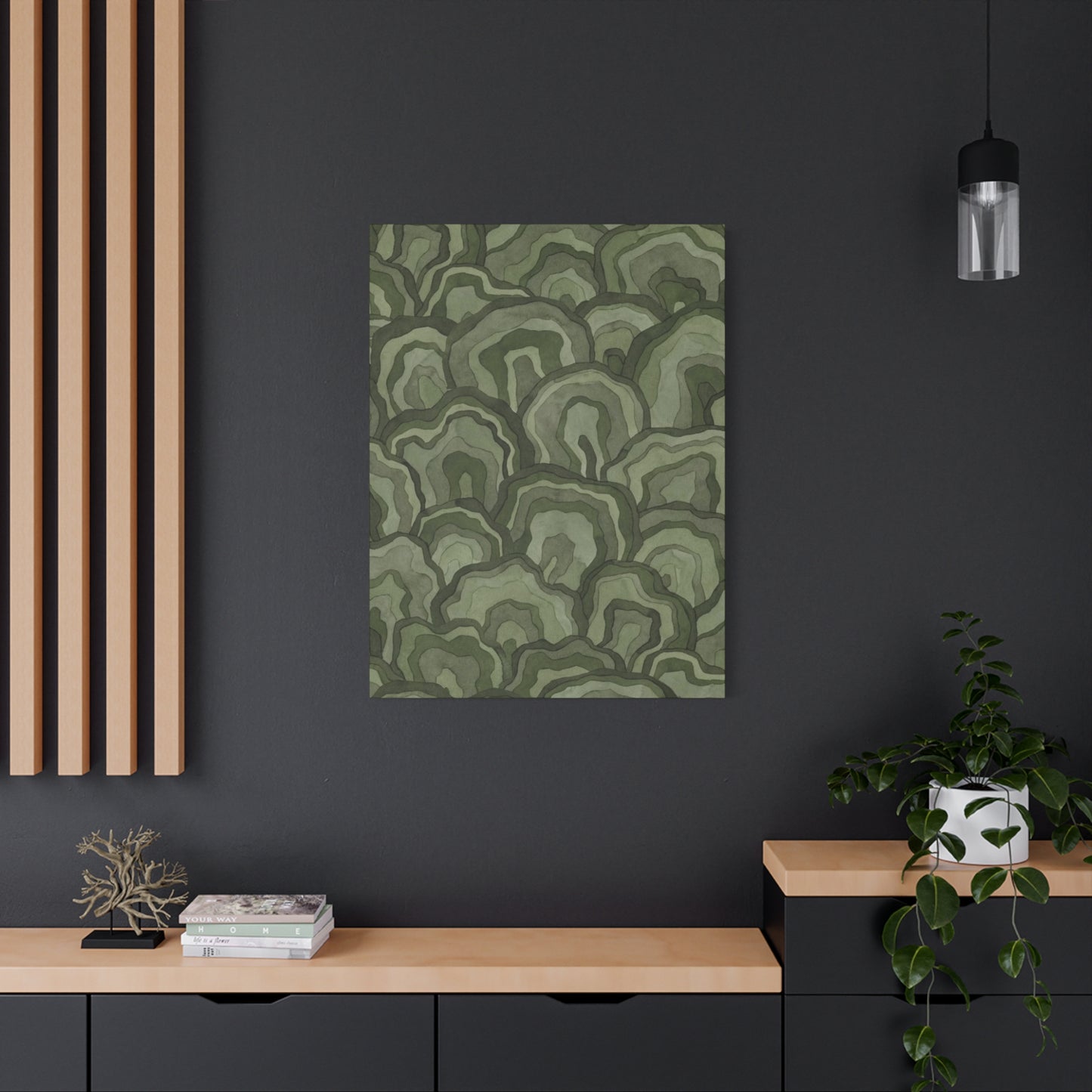 Olive Green Flower Pattern Wall Art & Canvas Prints