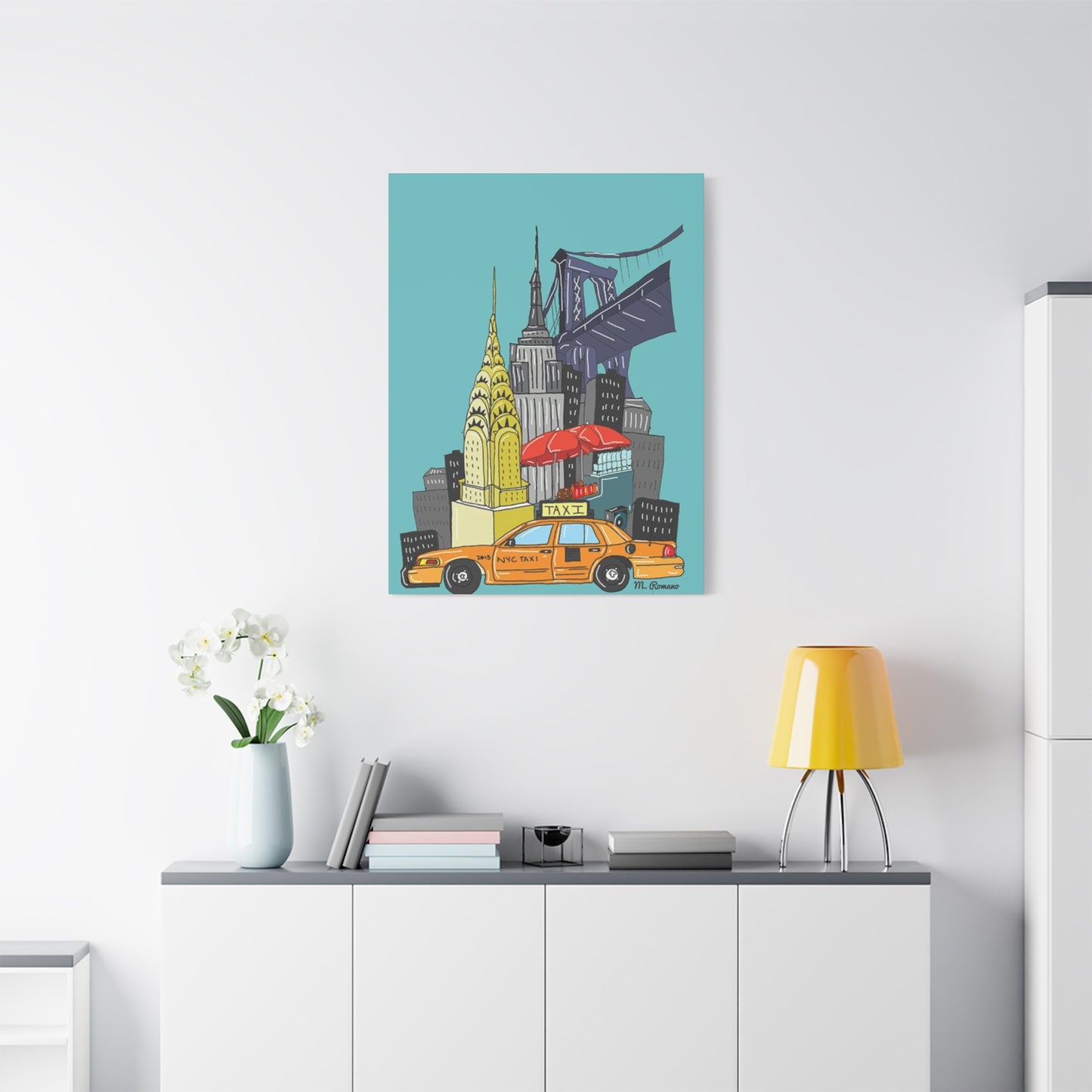 Manhattan & Taxi in New York City Skyline Wall Art & Canvas Prints