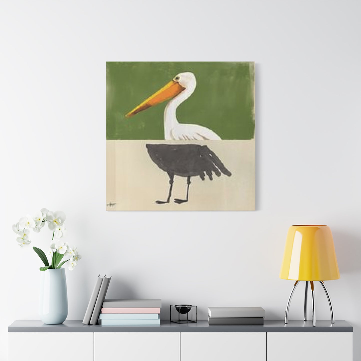 Black & White Pelican Cartoon Poster Wall Art & Canvas Prints