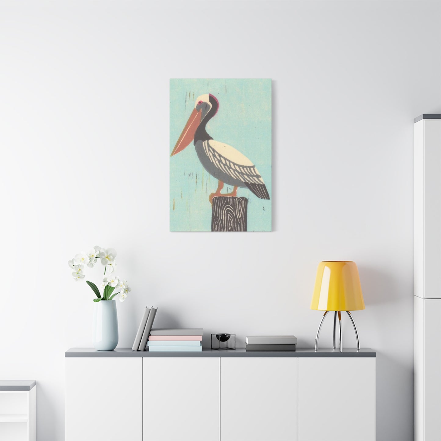 Brown Beak Pelican Colorful Drawing Wall Art & Canvas Prints