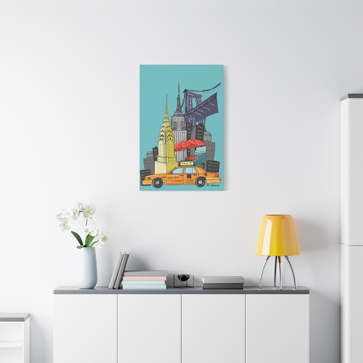 Manhattan & Taxi in New York City Skyline Wall Art & Canvas Prints