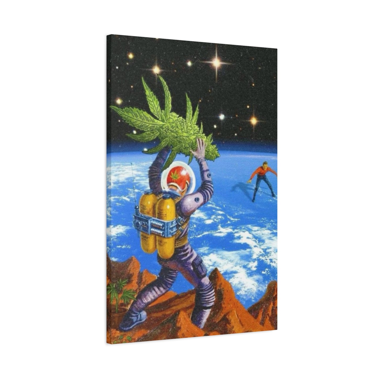 Astronaut Throwing Cactus Marijuana Wall Art & Canvas Prints