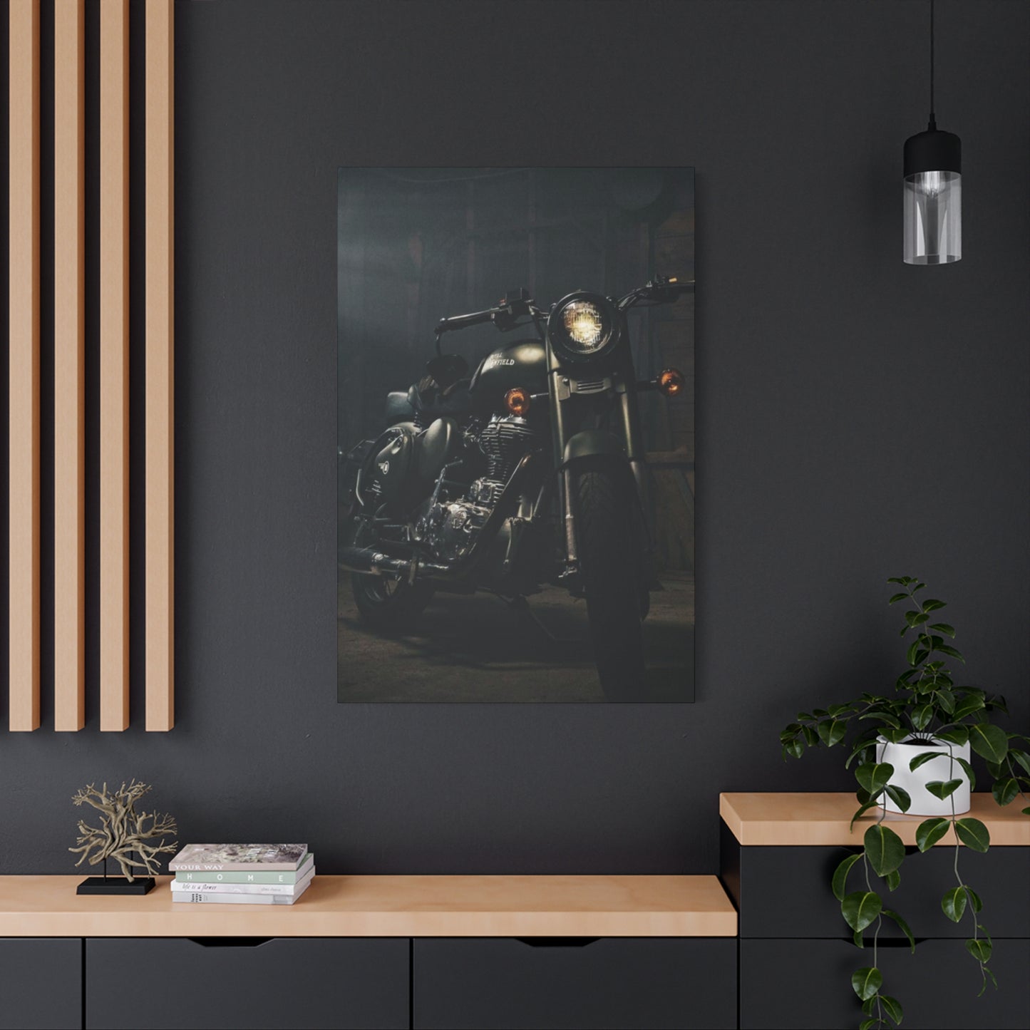 Black Classic Royal Enfield Motorcycle Wall Art & Canvas Prints