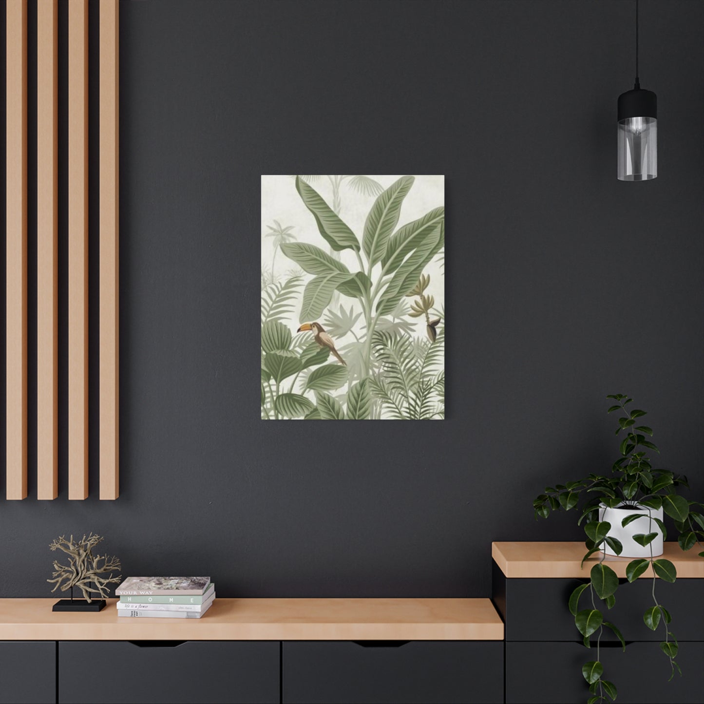 Beautiful Olive Green Plant & Bird Poster Wall Art & Canvas Prints