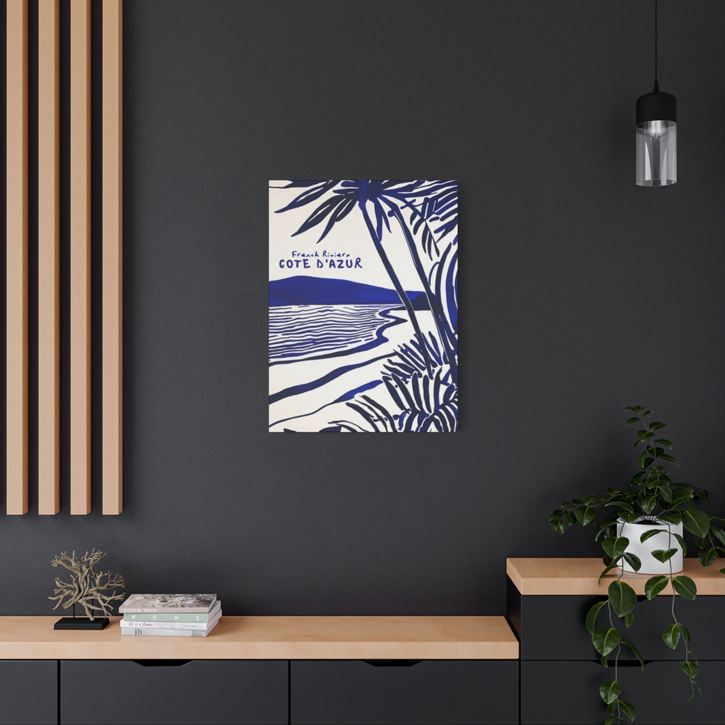 Blue Drawing Palm Tree On Beach Wall Art & Canvas Prints