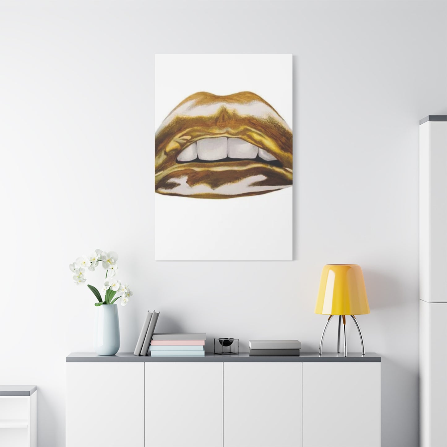 Golden Lips Abstract Painting Wall Art & Canvas Prints