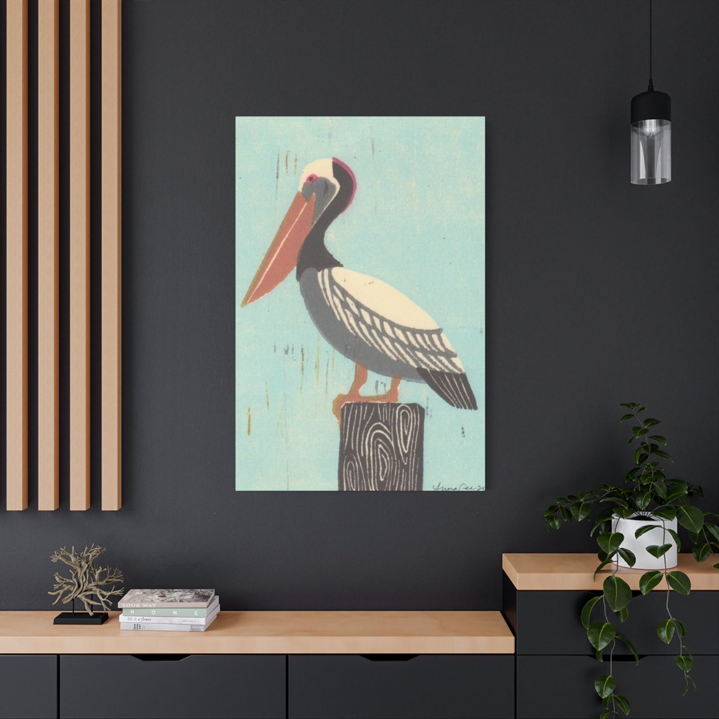 Brown Beak Pelican Colorful Drawing Wall Art & Canvas Prints