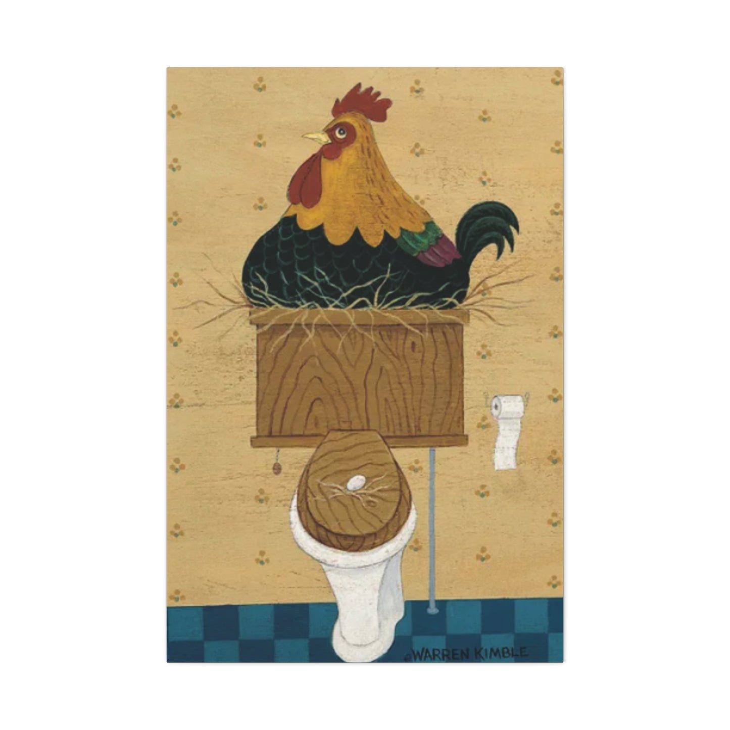 Chicken On Toilet Seat Kimble Warren Wall Art & Canvas Prints