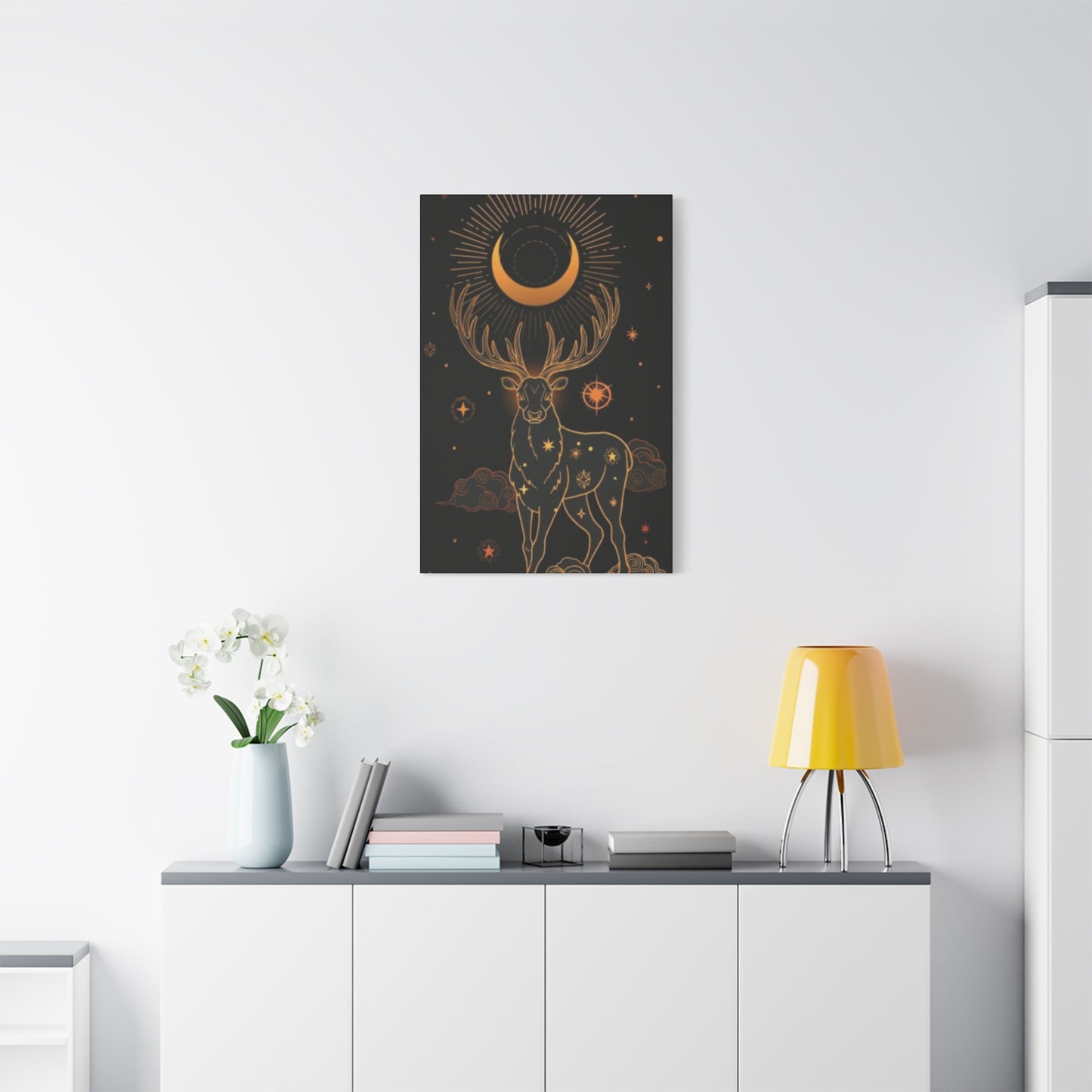 Deer with Crescent Moon Wall Art & Canvas Prints