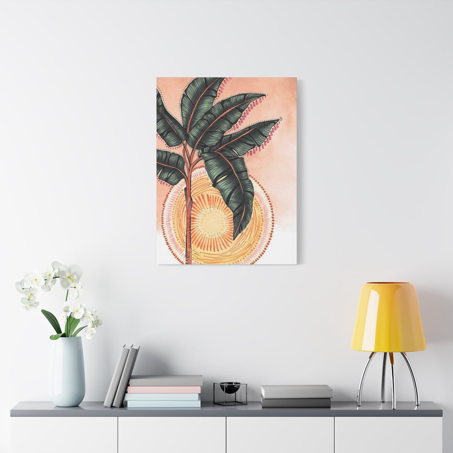 Sunset & Palm Tree Drawing Wall Art & Canvas Prints