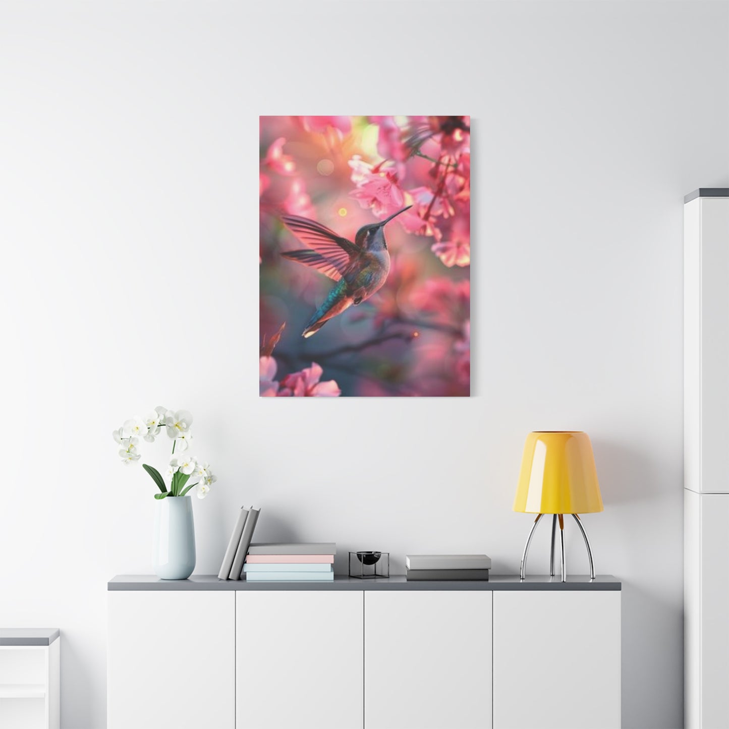 Pink Humming Bird Candid Painting Wall Art & Canvas Prints