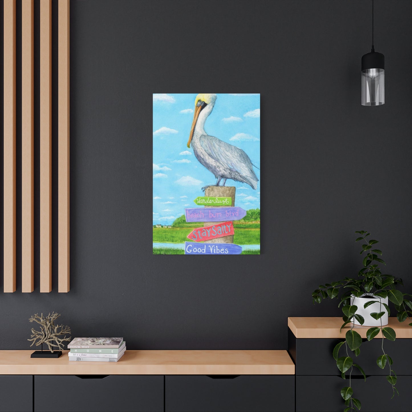 Long Beak Pelican Colorful Drawing Wall Art & Canvas Prints