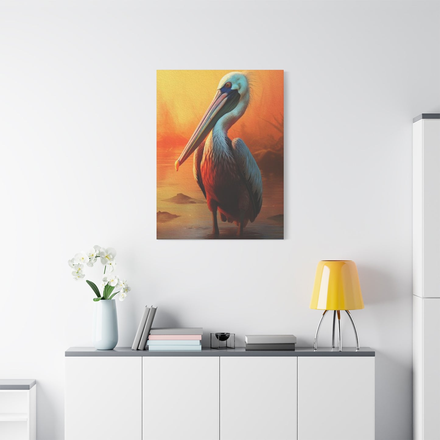 Pelican In Pond Wall Art & Canvas Prints