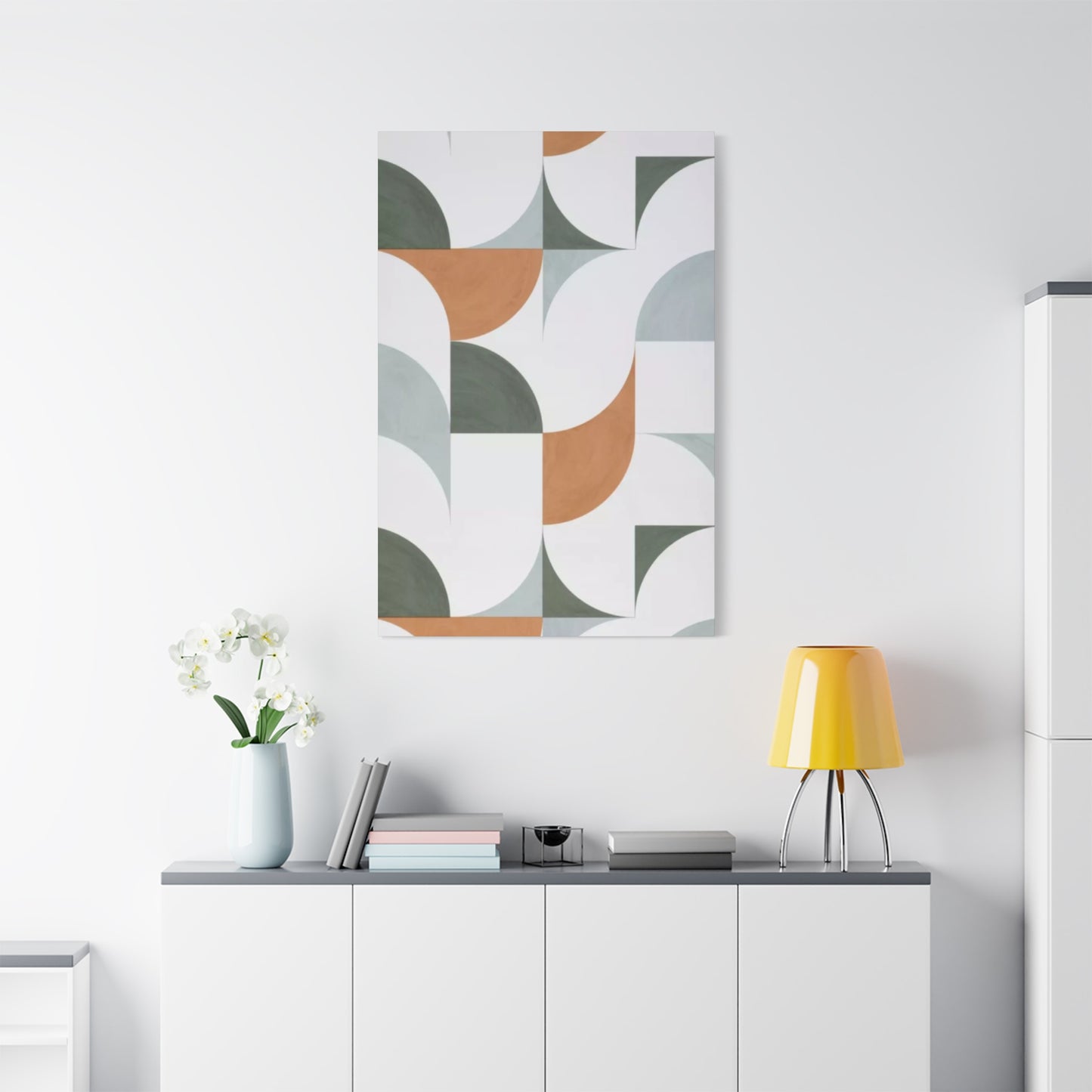 White & Olive Green Pattern Drawing Wall Art & Canvas Prints