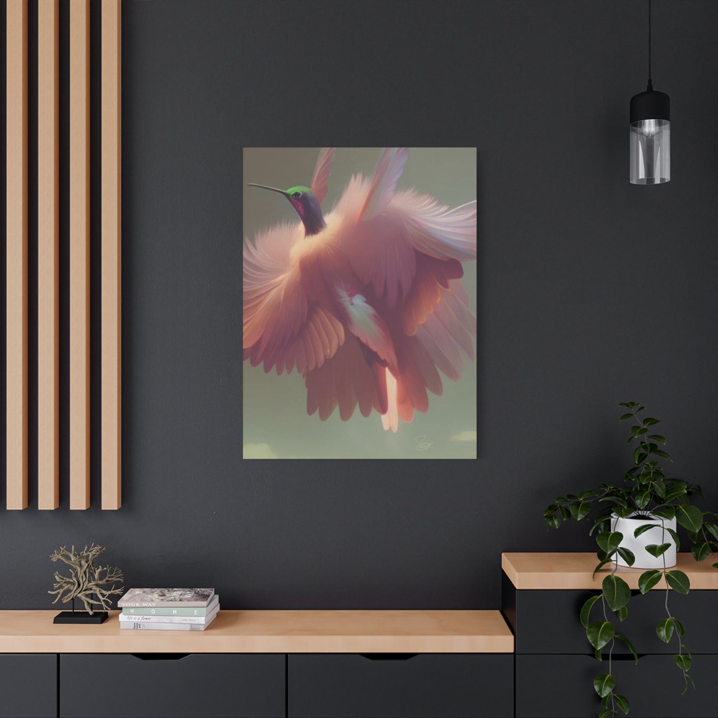 Beautiful Pink Humming Bird Candid Painting Wall Art & Canvas Prints