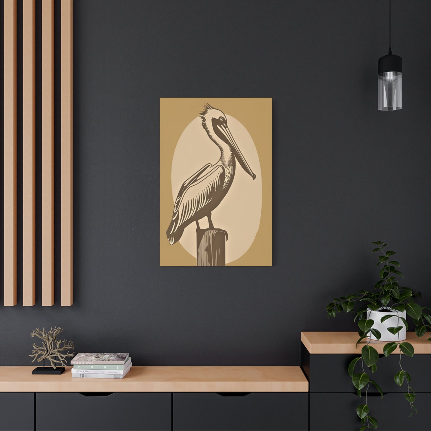 Long Beak Pelican Brown Painting Wall Art & Canvas Prints