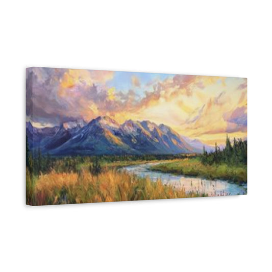 Mountain And River Painting Panoramas Wall Art & Canvas Prints