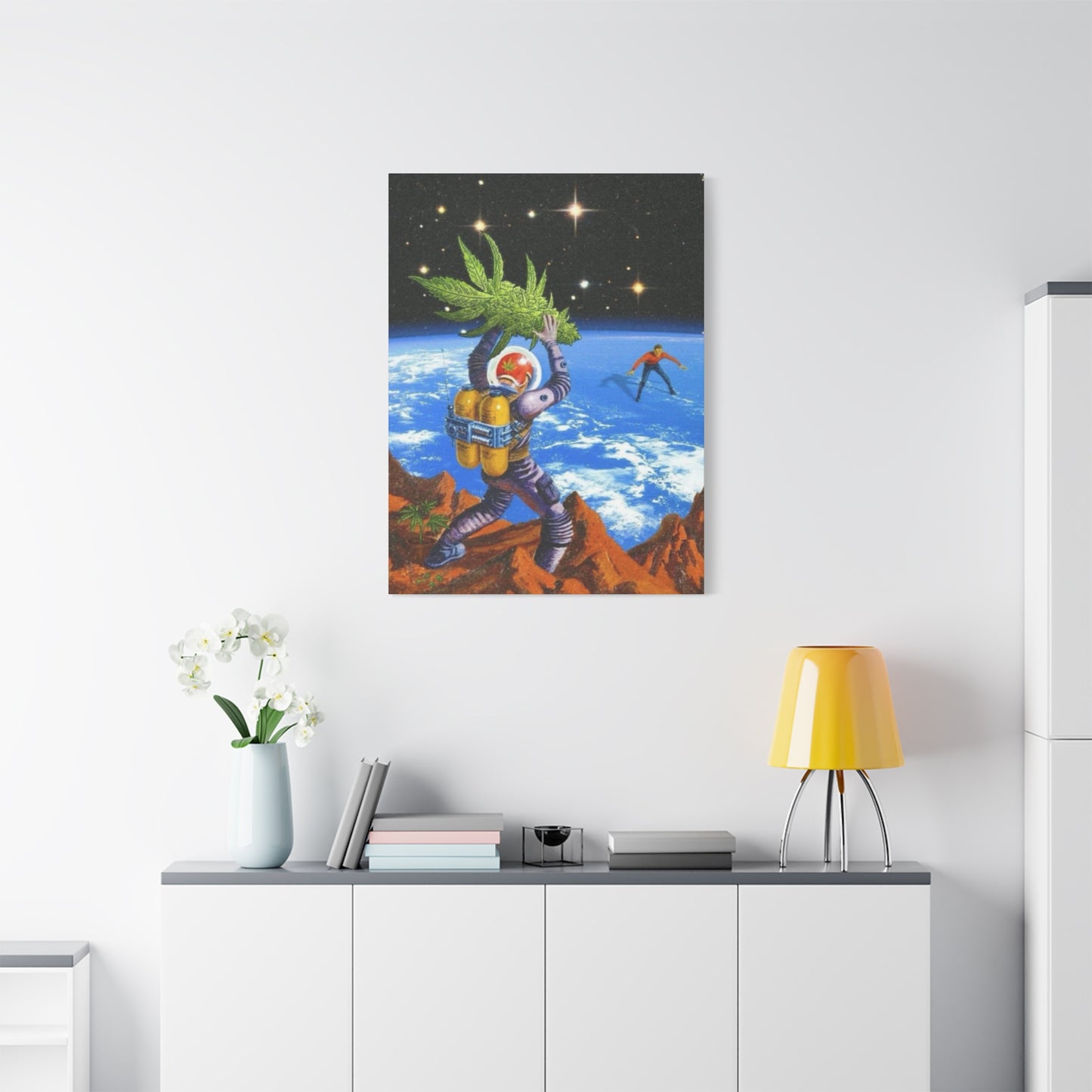 Astronaut Throwing Cactus Marijuana Wall Art & Canvas Prints