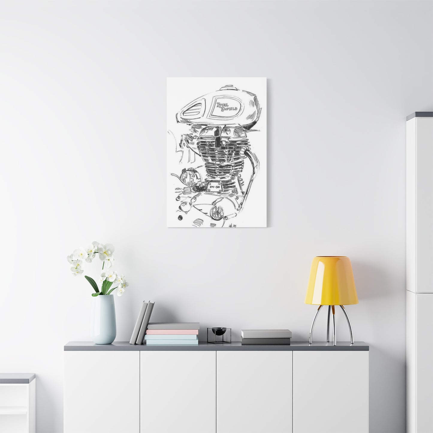 Royal Enfield Engine Drawing Motorcycle Wall Art & Canvas Prints