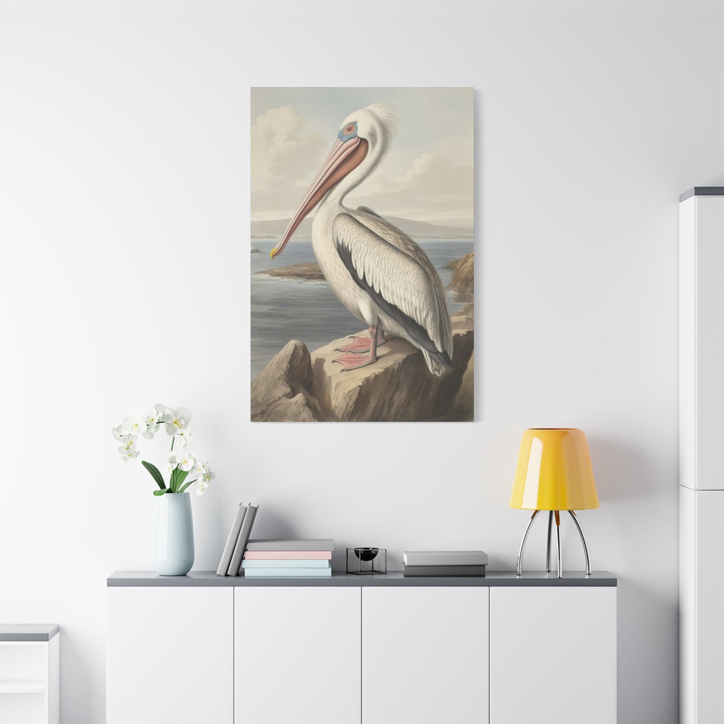 Long Beak Pelican Sitting On Cliff Wall Art & Canvas Prints