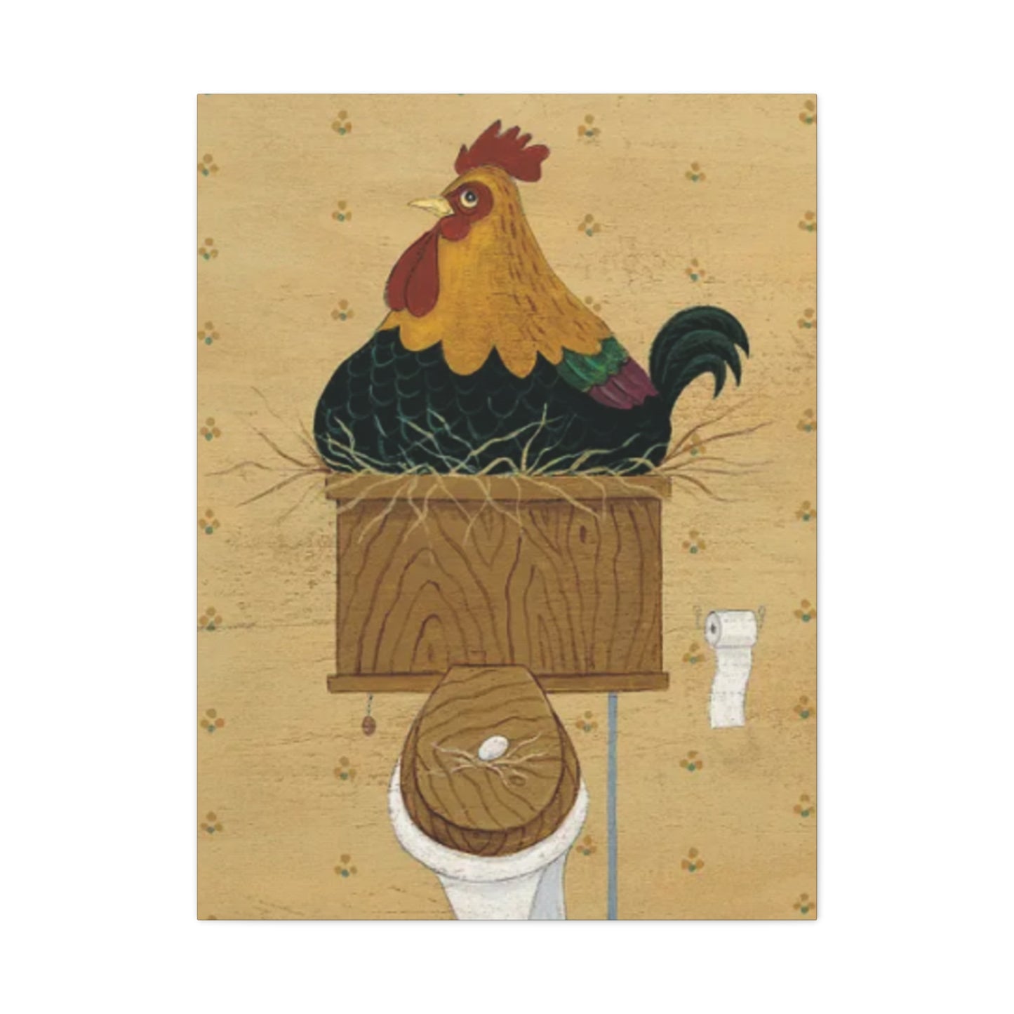 Chicken On Toilet Seat Kimble Warren Wall Art & Canvas Prints