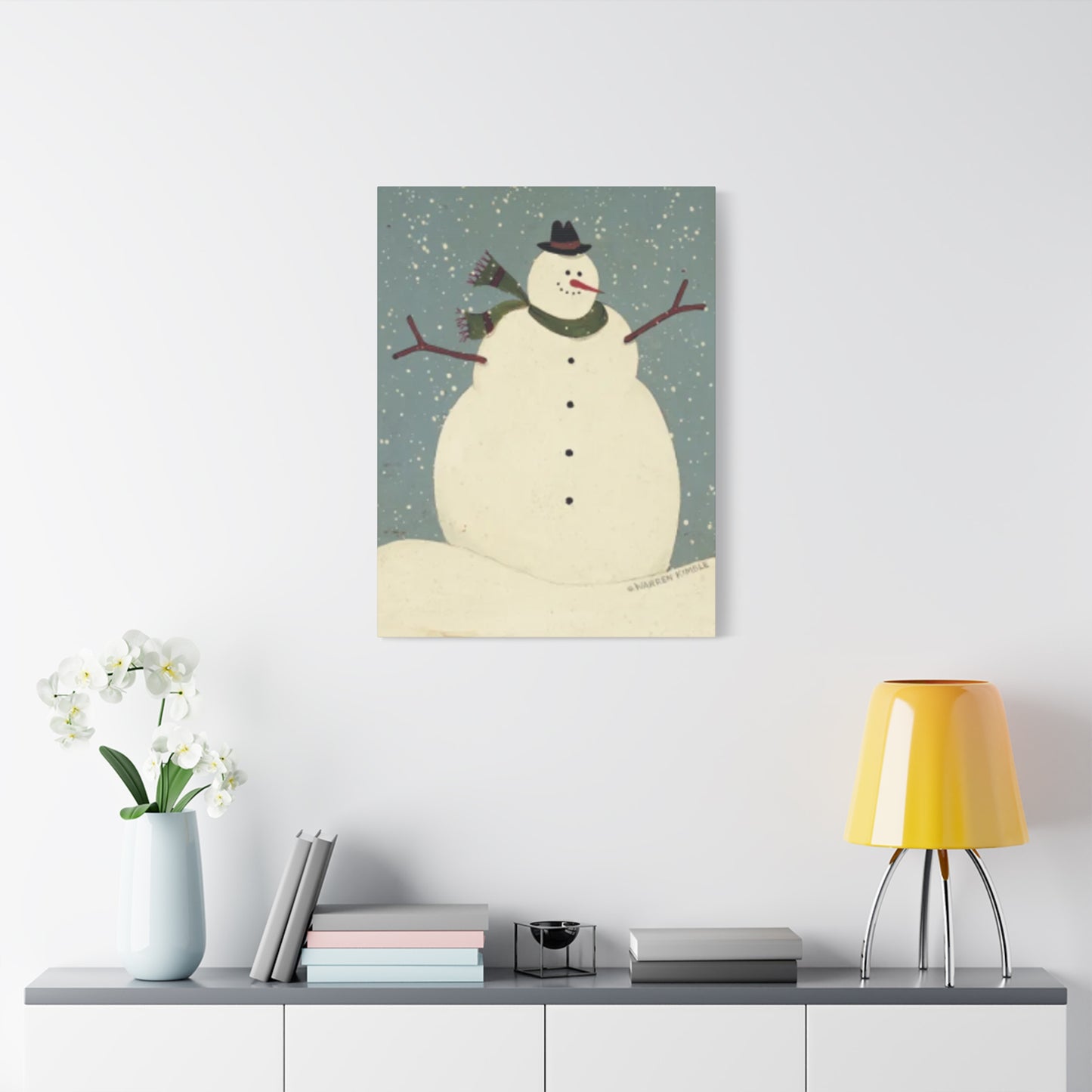 Snowman On Snow Kimble Warren Wall Art & Canvas Prints