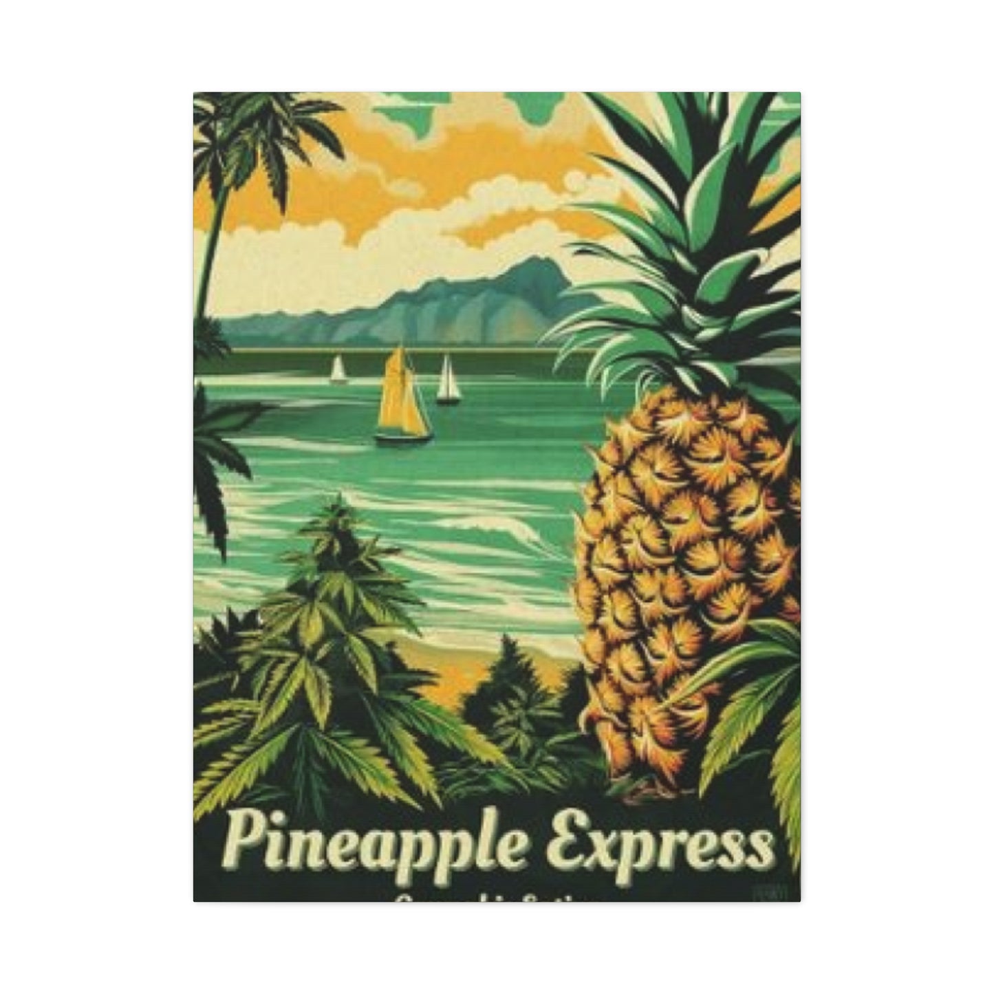 Pineapple On Beach Marijuana Wall Art & Canvas Prints