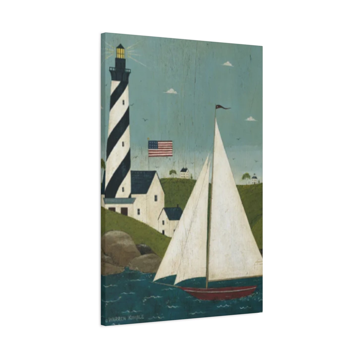 Lighthouse And Sailboat Kimble Warren Wall Art & Canvas Prints