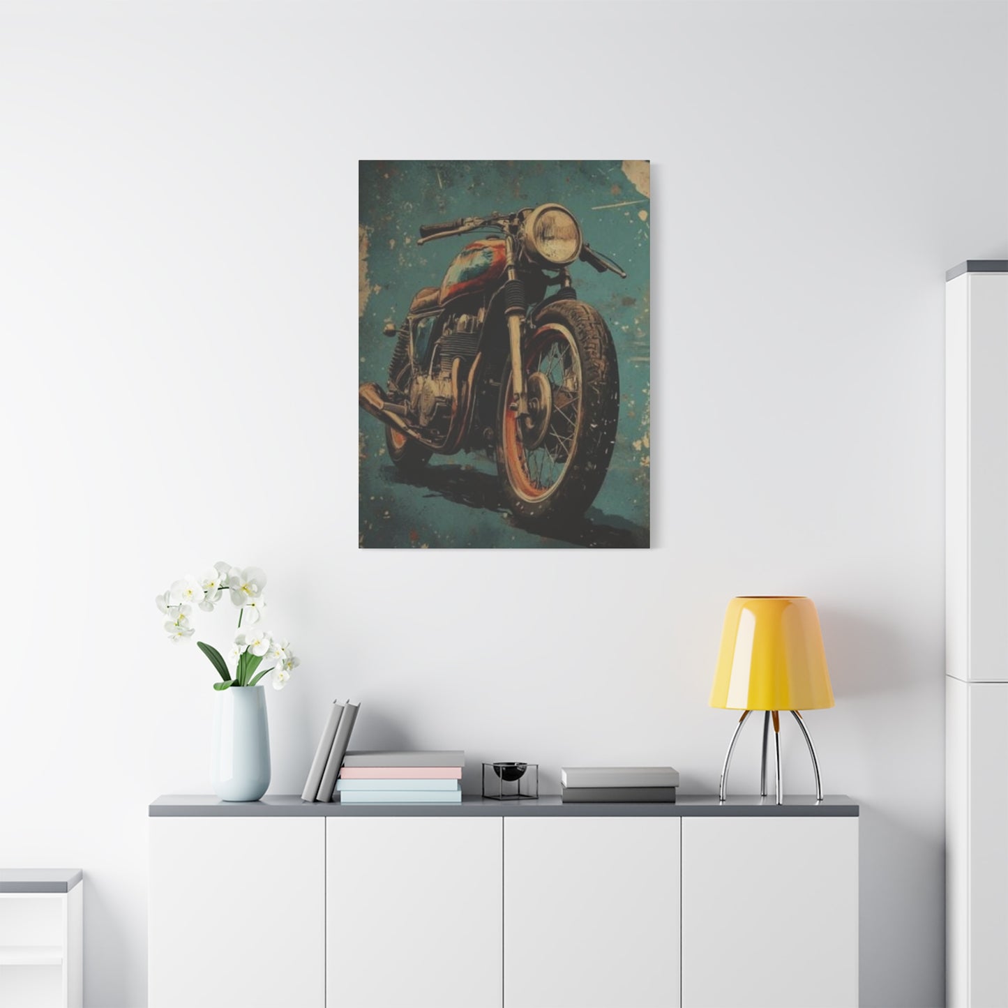 Blue Red Classic Poster Motorcycle Wall Art & Canvas Prints