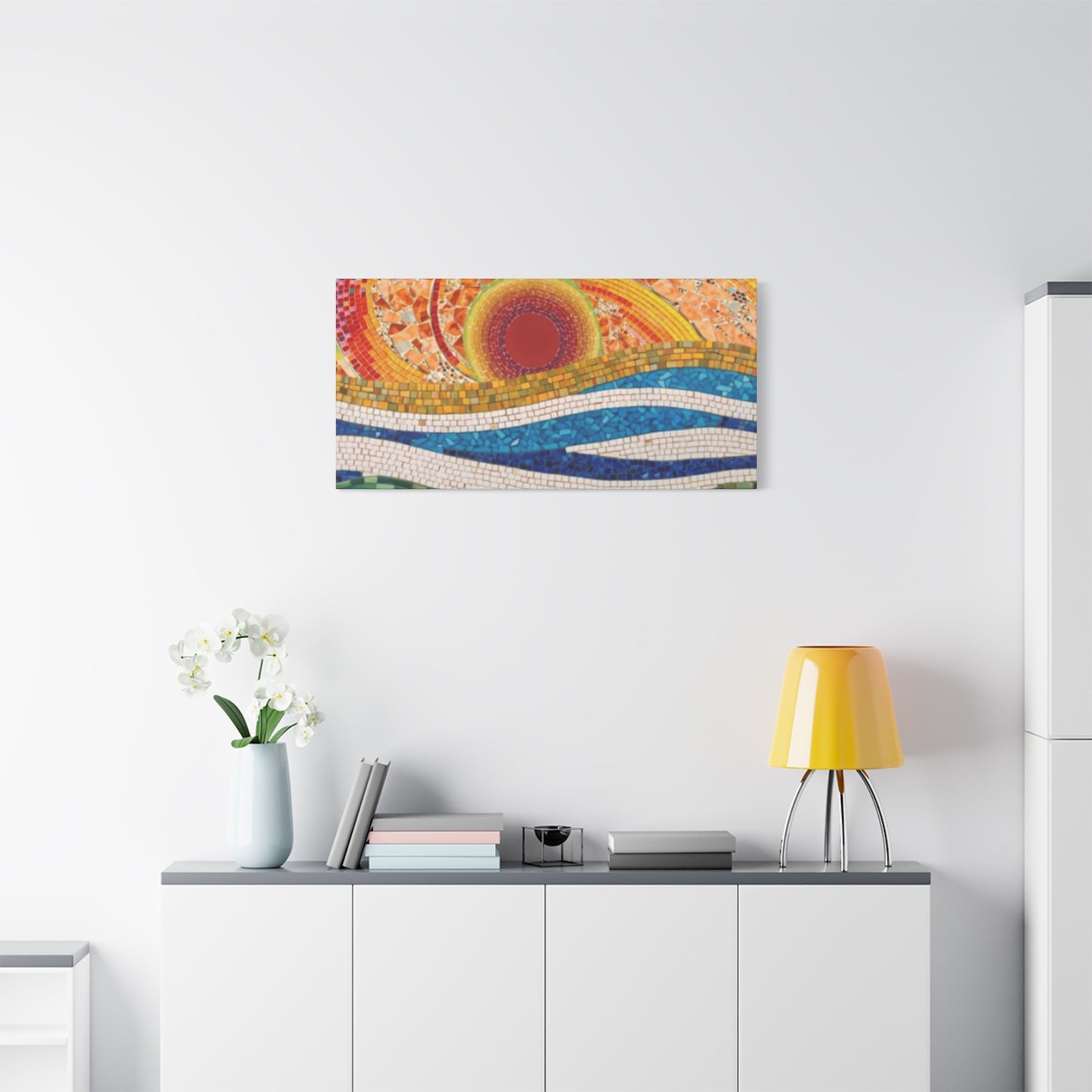 Sunset in Ocean Tiled Painting Panoramas Wall Art & Canvas Prints