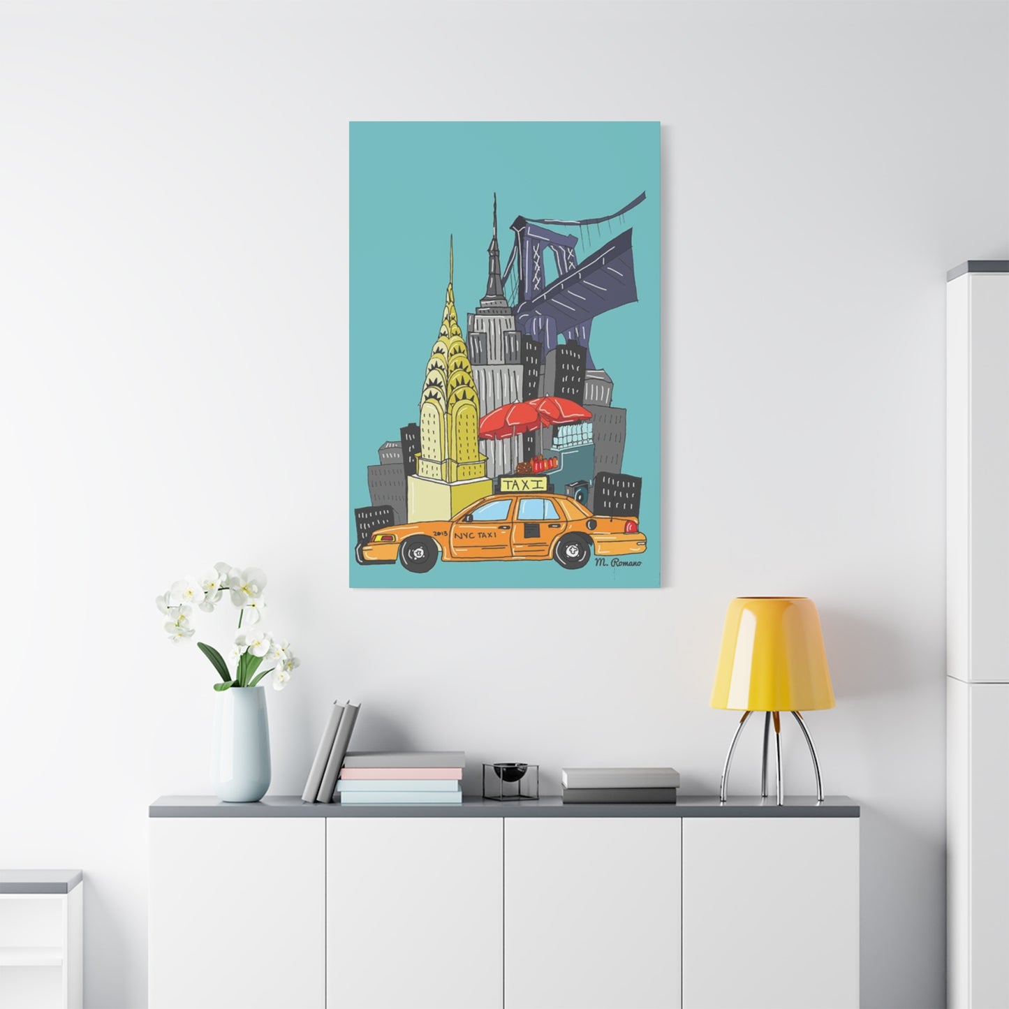 Manhattan & Taxi in New York City Skyline Wall Art & Canvas Prints