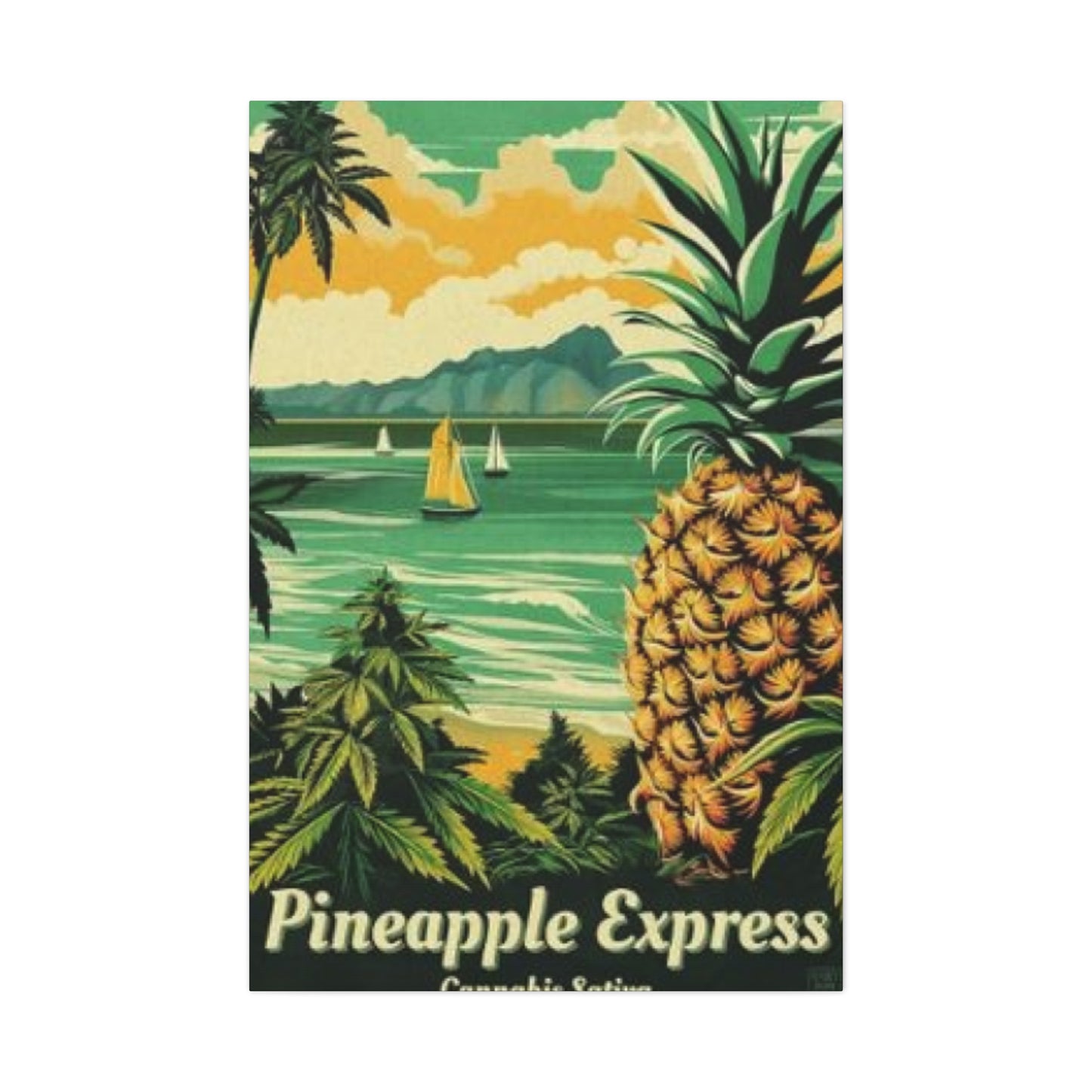 Pineapple On Beach Marijuana Wall Art & Canvas Prints