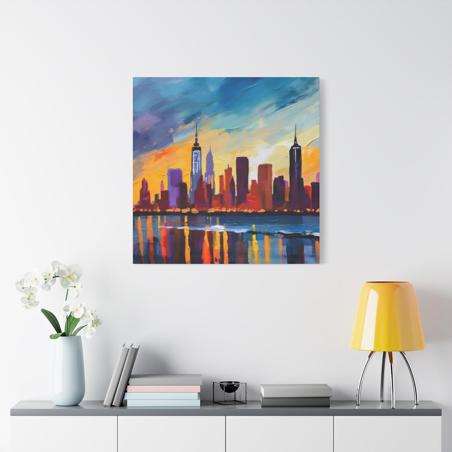 Skyline View From Sea Drawing NYC Skylines Wall Art & Canvas Prints