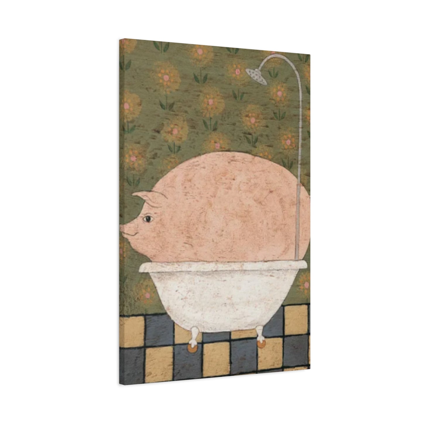 Fat Pig In Bathtub Kimble Warren Wall Art & Canvas Prints