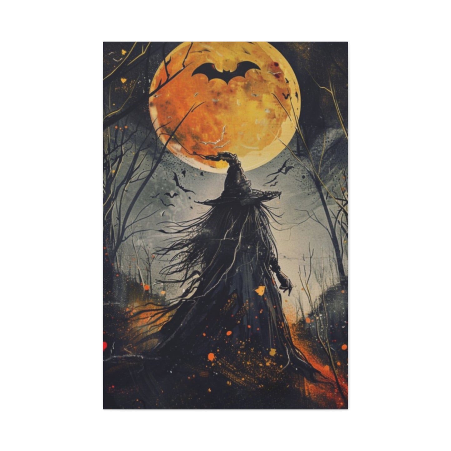 Full Moon Halloween Painting Wall Art & Canvas Prints