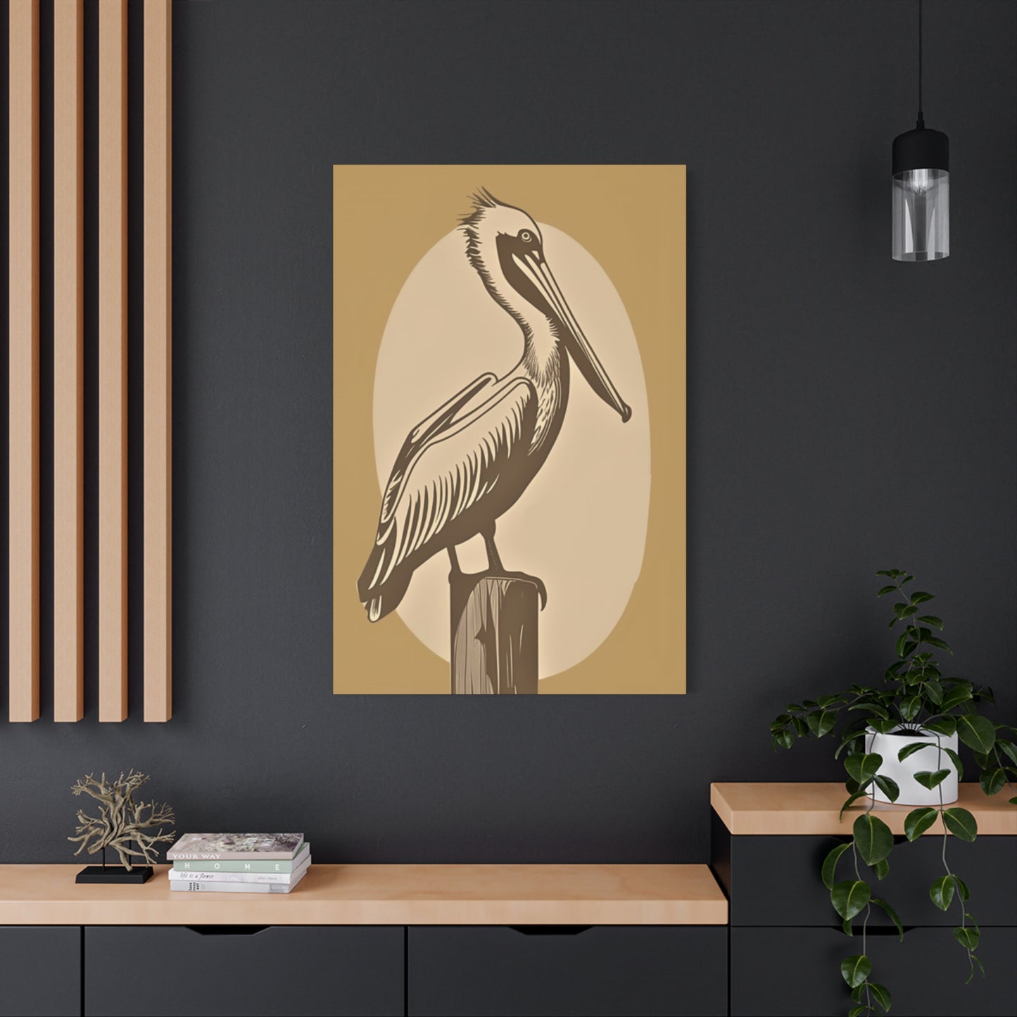 Long Beak Pelican Brown Painting Wall Art & Canvas Prints