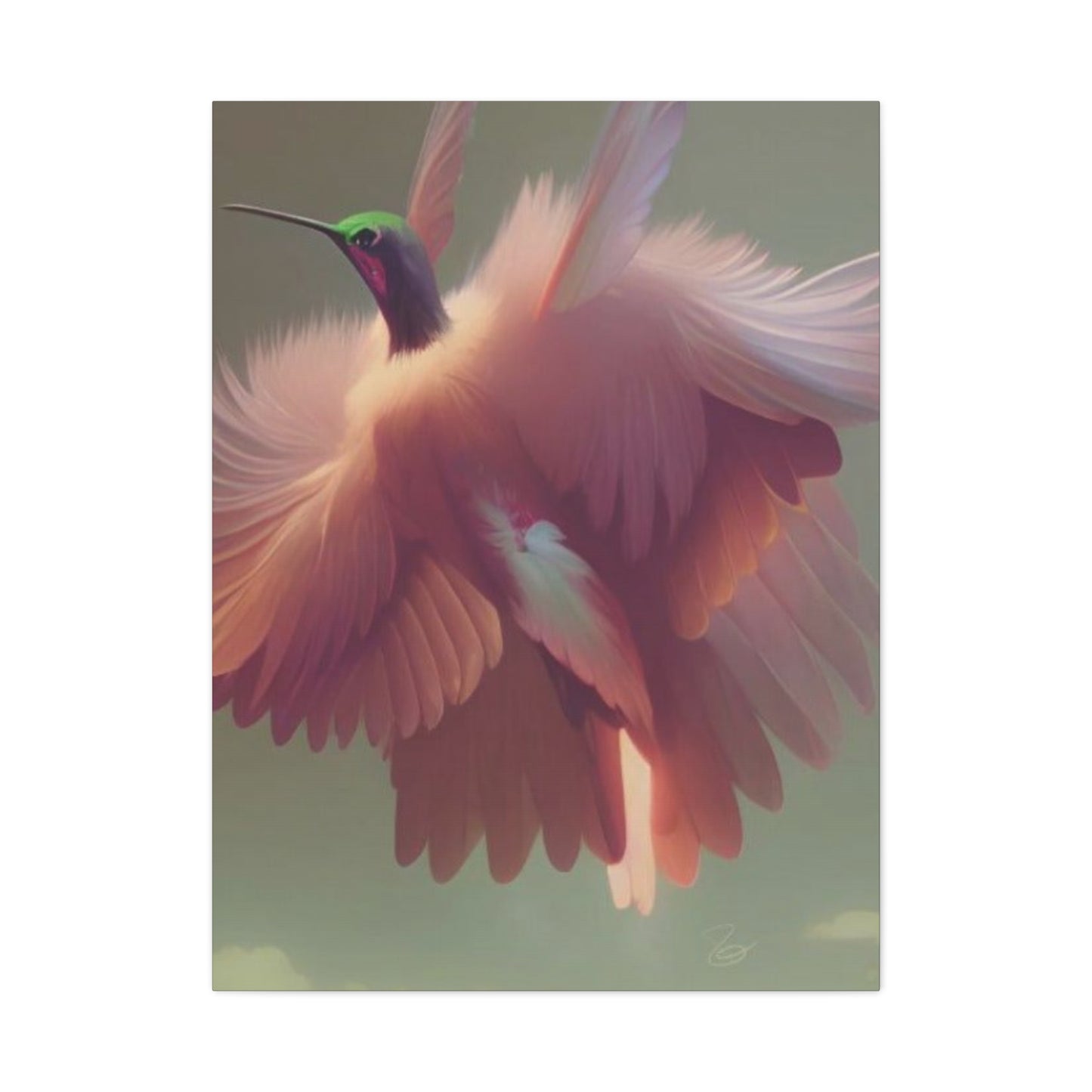 Beautiful Pink Humming Bird Candid Painting Wall Art & Canvas Prints