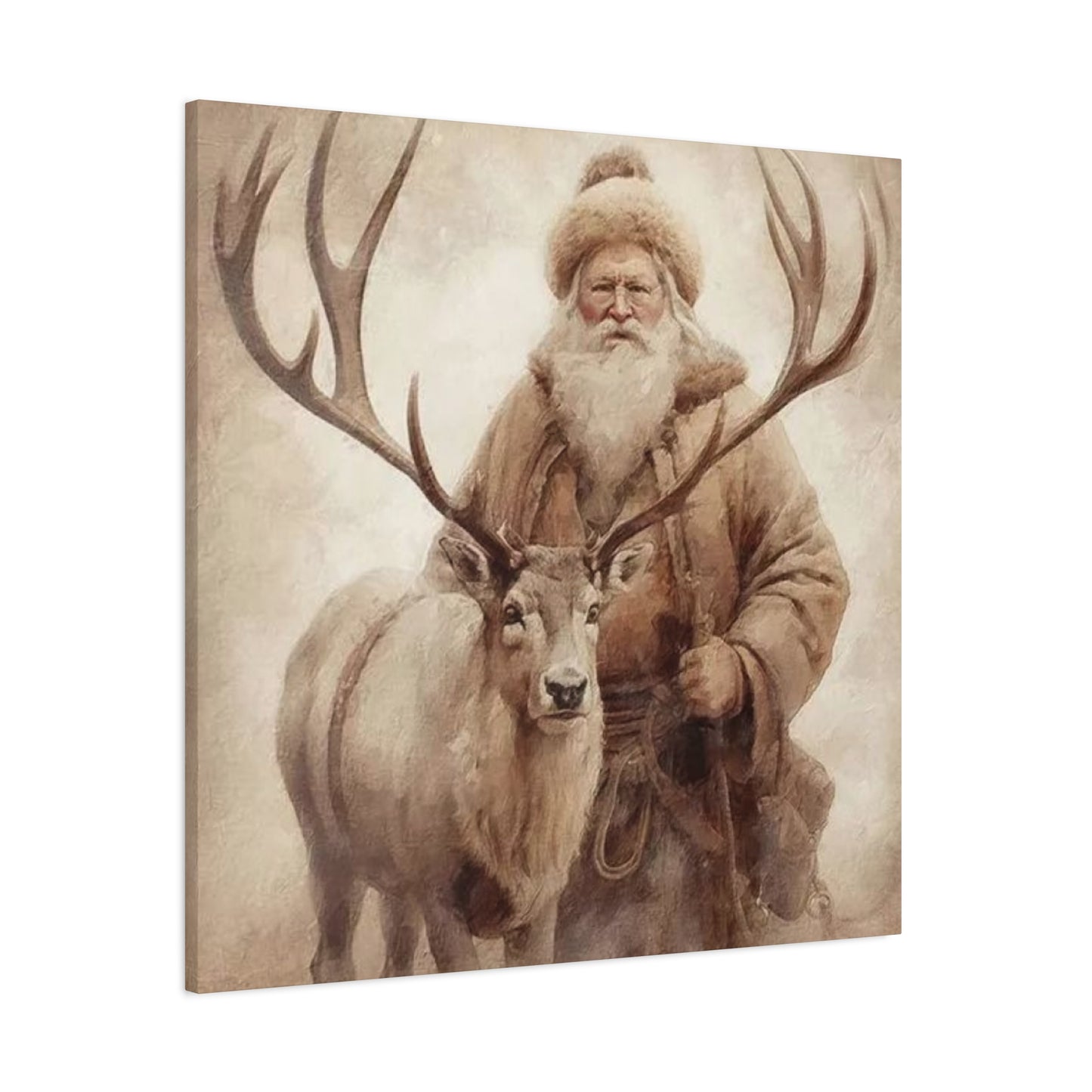 Santa Posing With Reindeer Wall Art & Canvas Prints