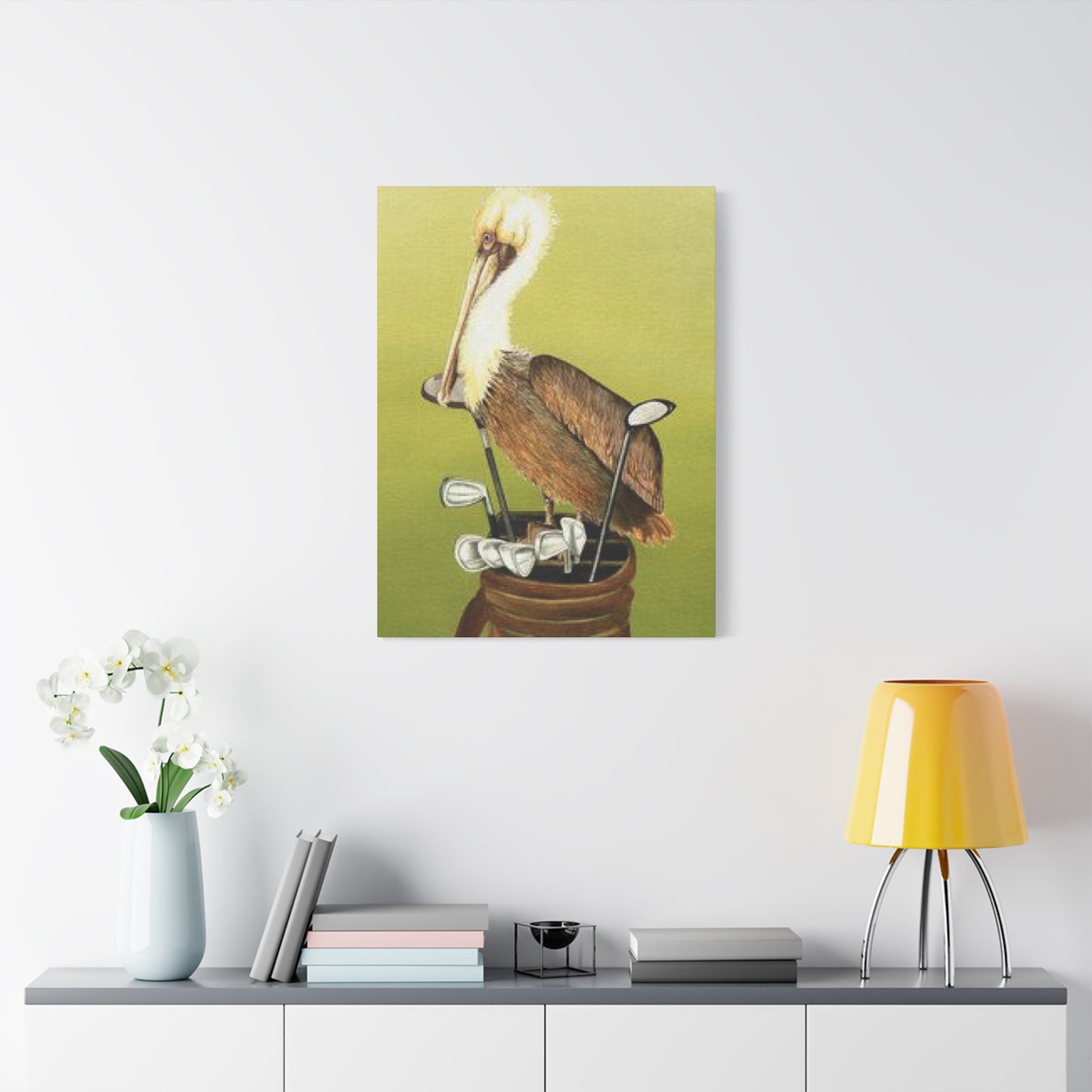 Pelican On a Golf Bag Painting Wall Art & Canvas Prints