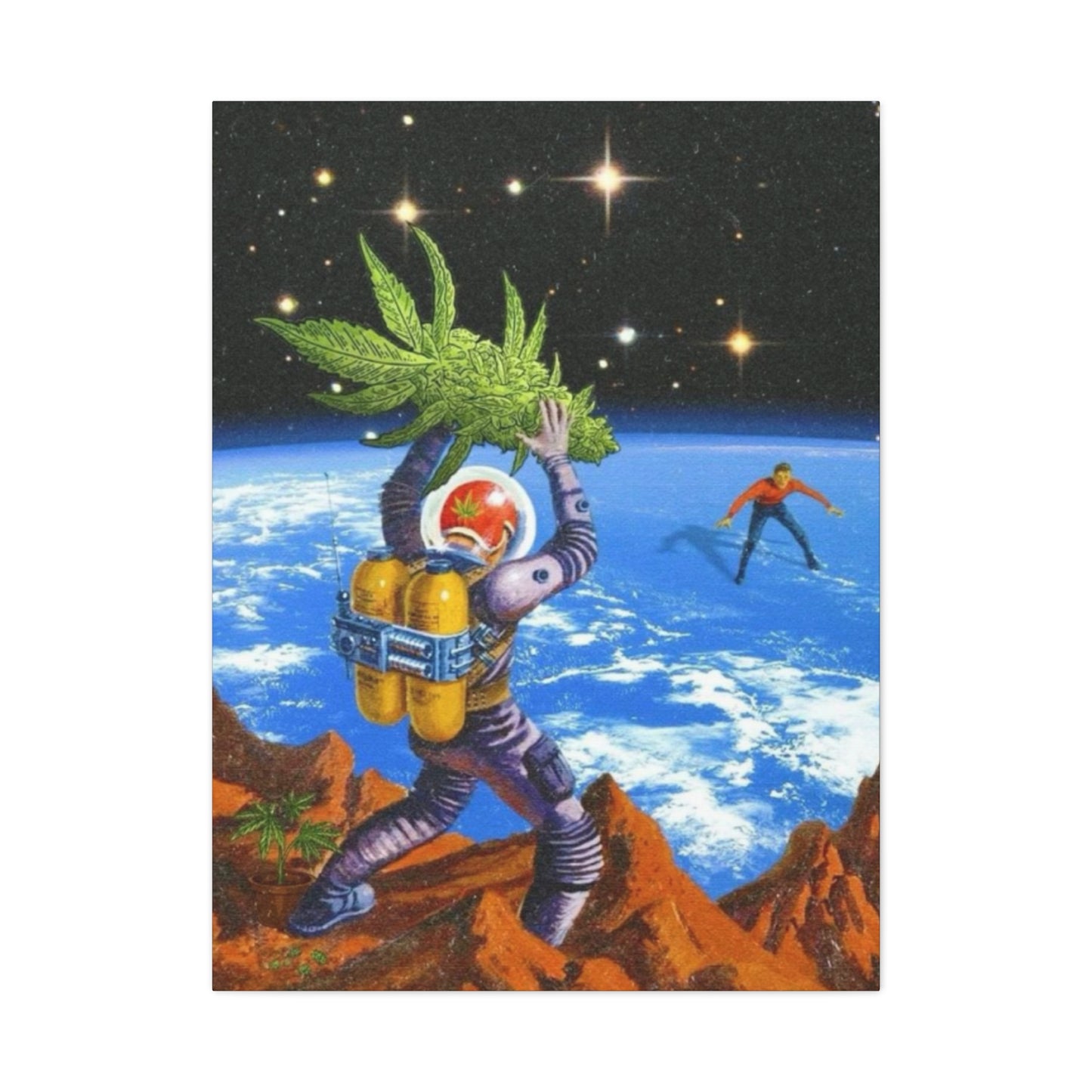 Astronaut Throwing Cactus Marijuana Wall Art & Canvas Prints