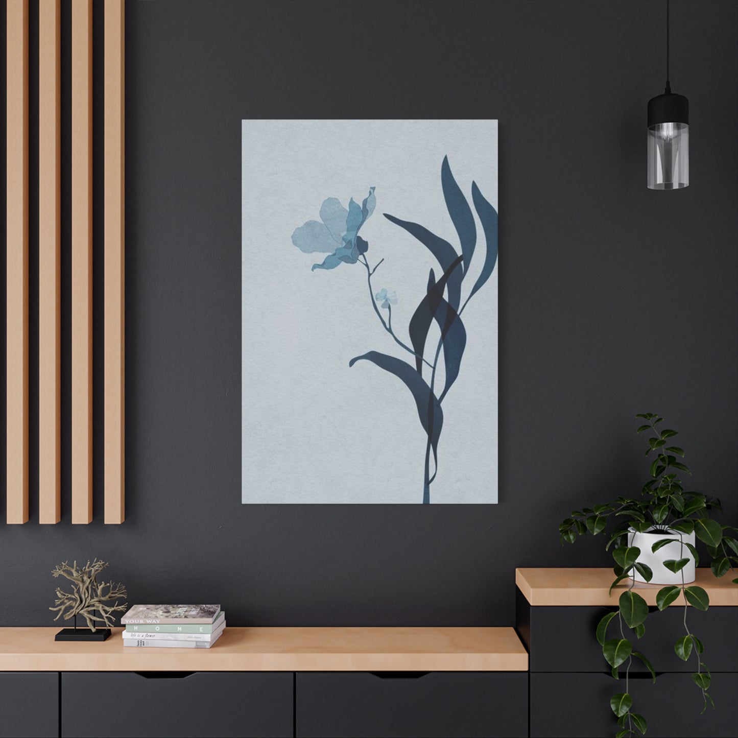 Blue Flower with Leaf Entryway Wall Art & Canvas Prints