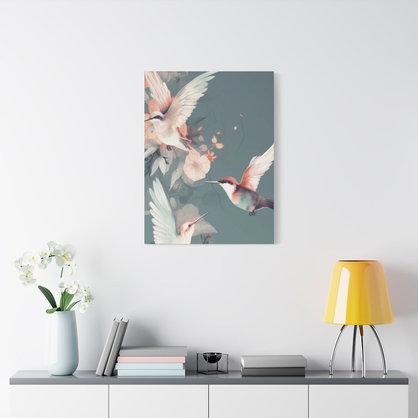 White Humming Birds Painting Wall Art & Canvas Prints