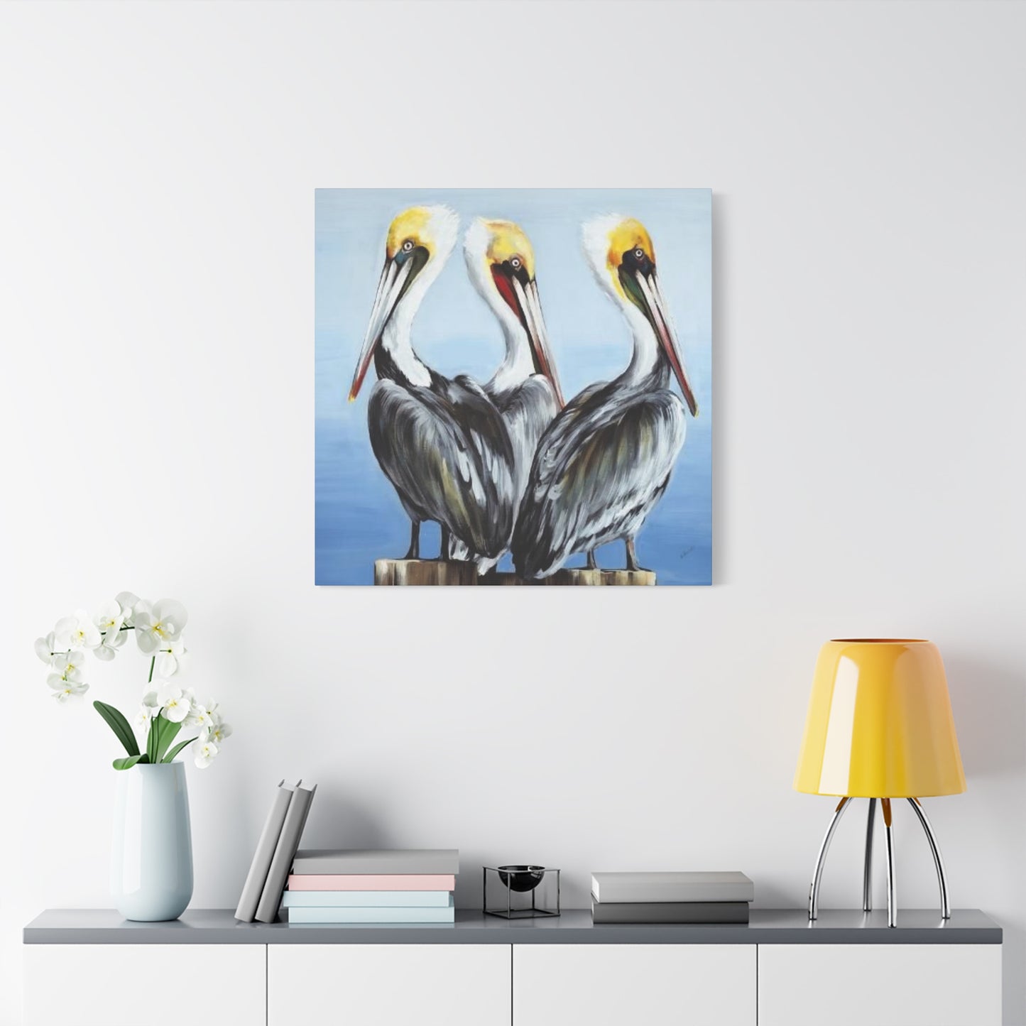 Three Pelican Family Poster Wall Art & Canvas Prints