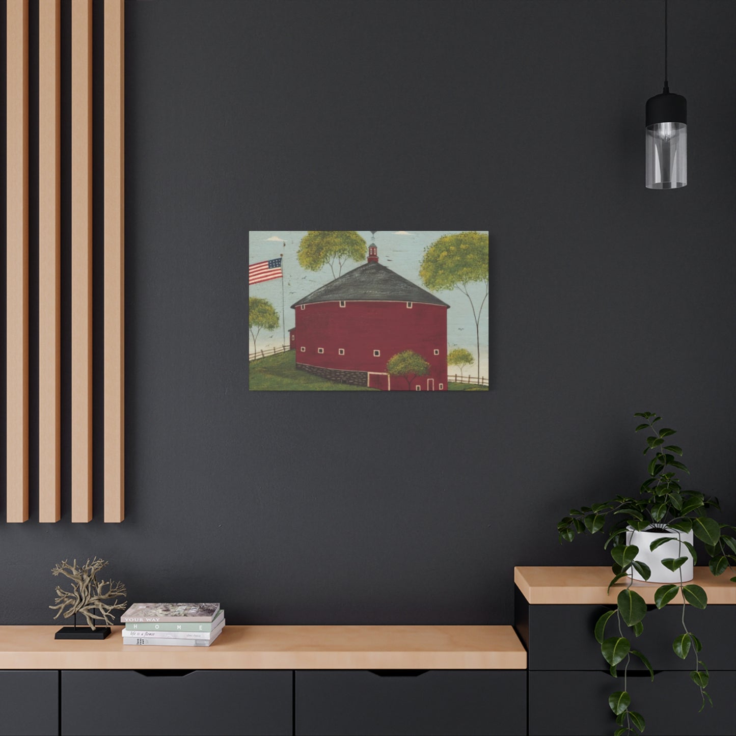 Red House And Flag Kimble Warren Wall Art & Canvas Prints