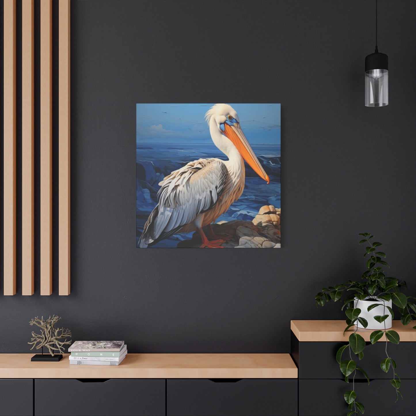 Small Pelican On Sea Shore Poster Wall Art & Canvas Prints