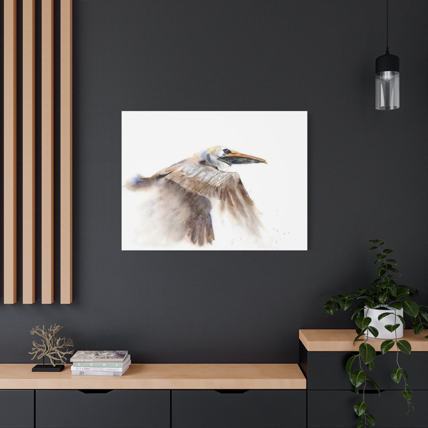 Long Beak Flying Pelican Wall Art & Canvas Prints